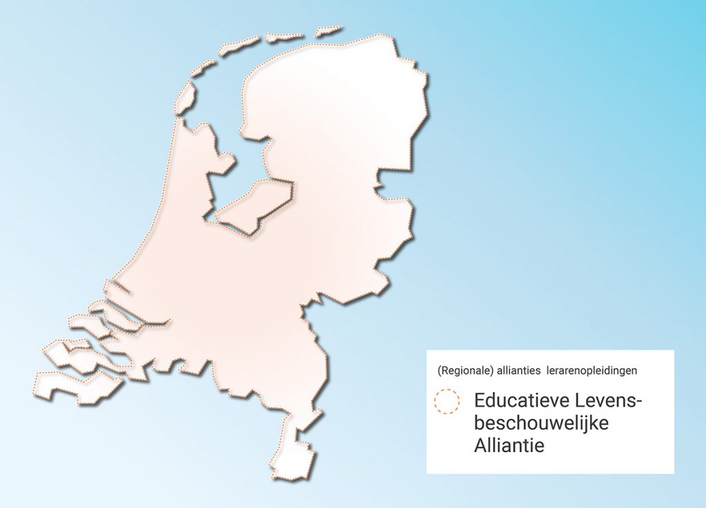 Kaart van Nederland met daarop aangegeven Educatieve Levensbeschouwing Alliantie