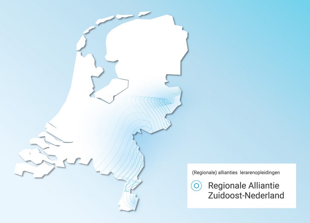 Kaart van Nederland met daarop aangegeven Regionale Alliantie Zuidoost-Nederland
